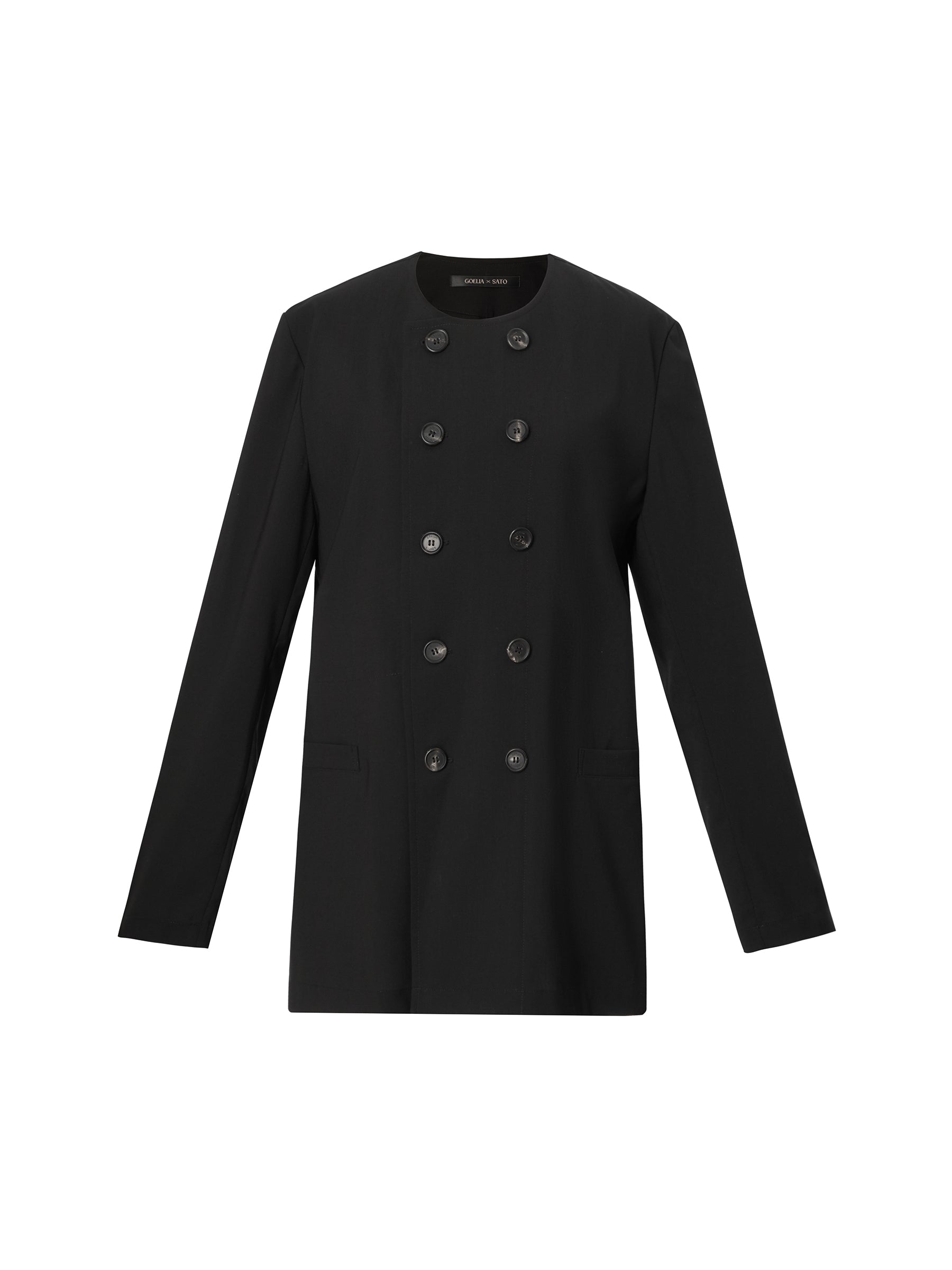 Machine Washable Wool Blend H-Line Double-Breasted Unisex Coat GOELIA