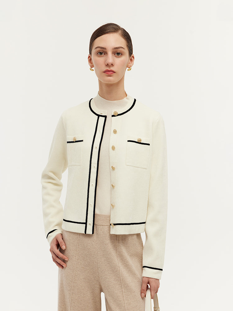 Velvet Touch Contrast Trim Women Knit Cardigan GOELIA