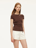 Triacetate Lyocell Blend Women Ribbon Knit Top GOELIA