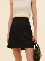 100% Worsted Wool Women Beaded Mini Skirt GOELIA
