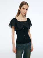 Tencel Blend Convertible Neckline Women Ruffled Top GOELIA
