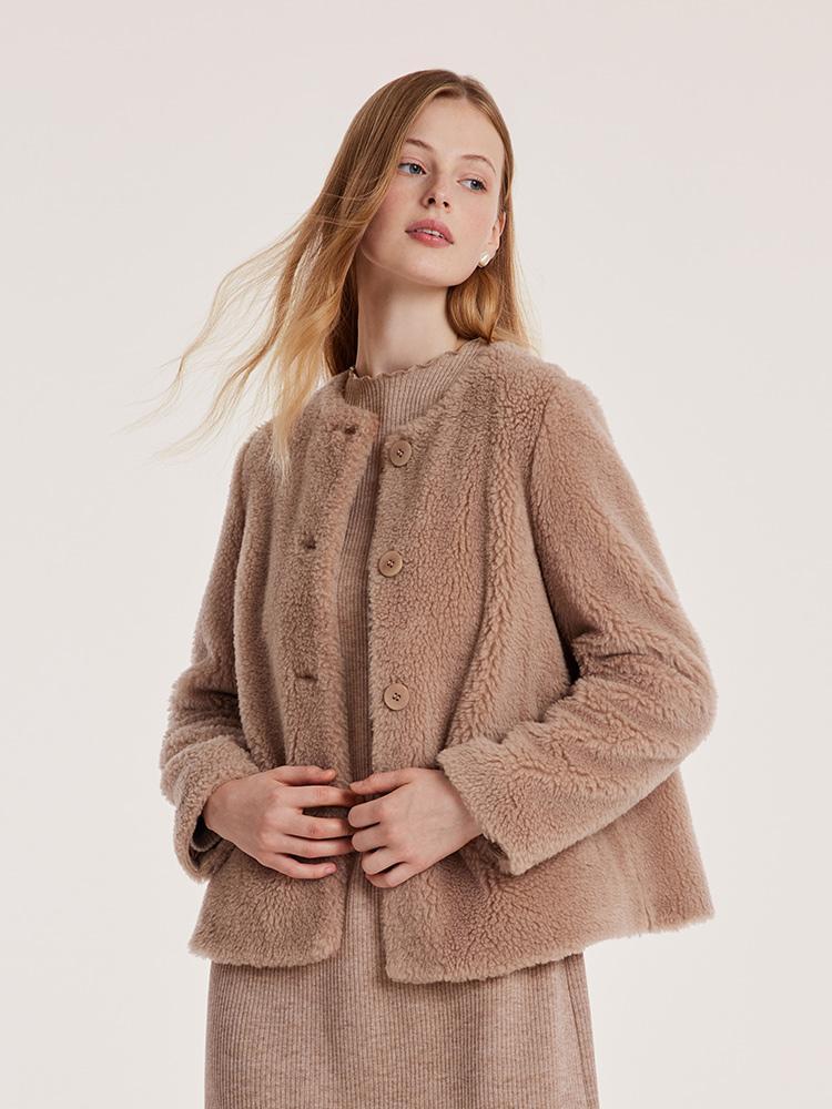 Light Camel Velour Short Coat GOELIA