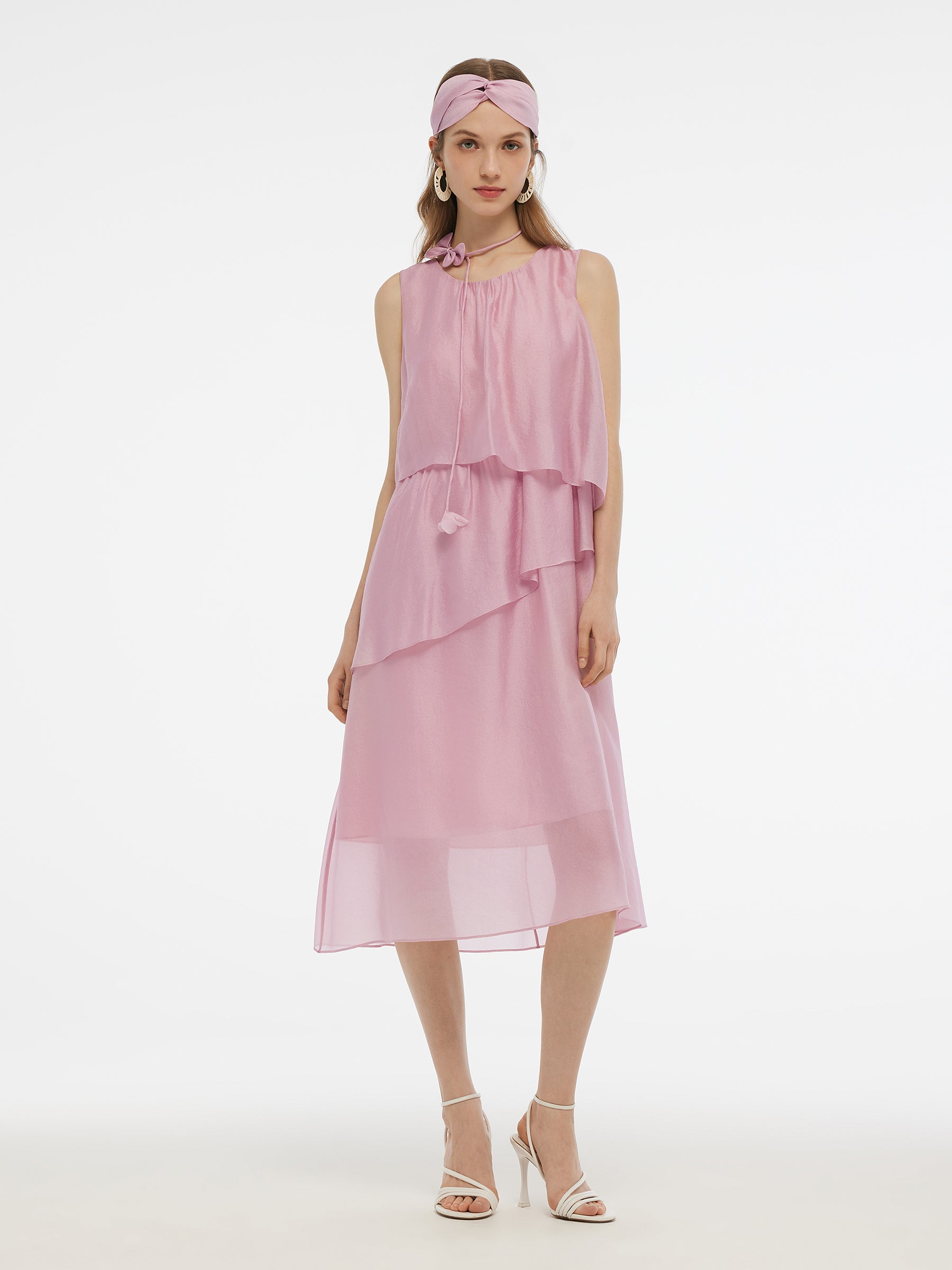 Ruffle Women Tiered Vest Midi Dress With Hairband And Bowknot Choker GOELIA