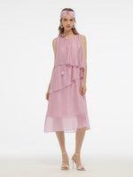 Ruffle Women Tiered Vest Midi Dress With Hairband And Bowknot Choker GOELIA