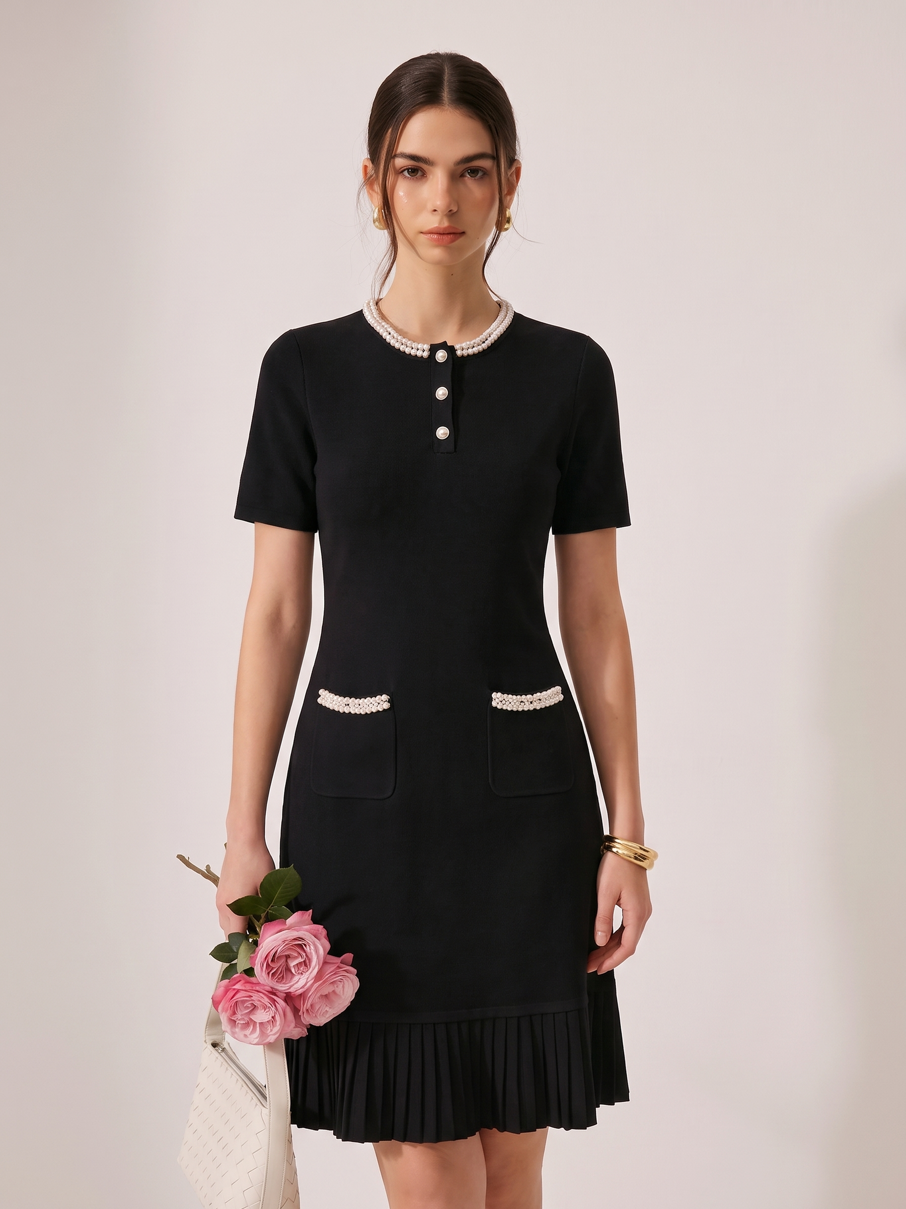 Beaded Round Neck Women Mini Dress GOELIA