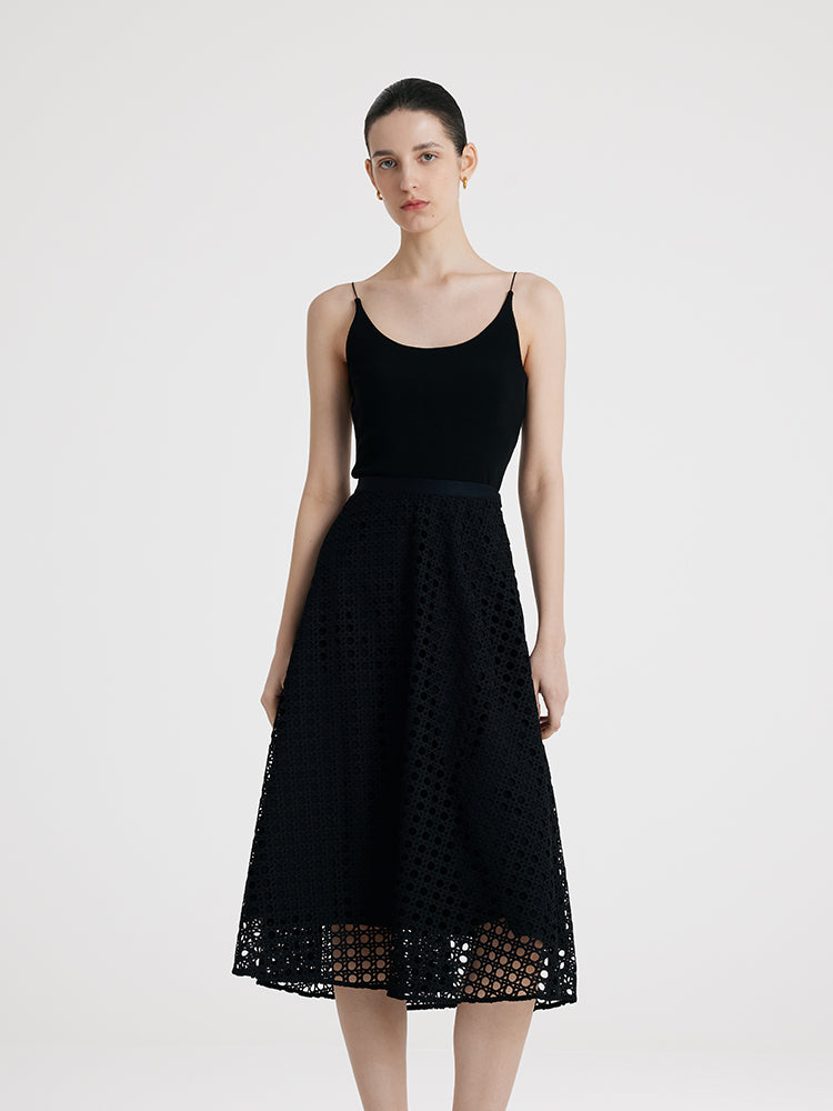 Lace Openwork Crop Jacket And Half Skirt And Knitted Camisole Three-Piece Set GOELIA