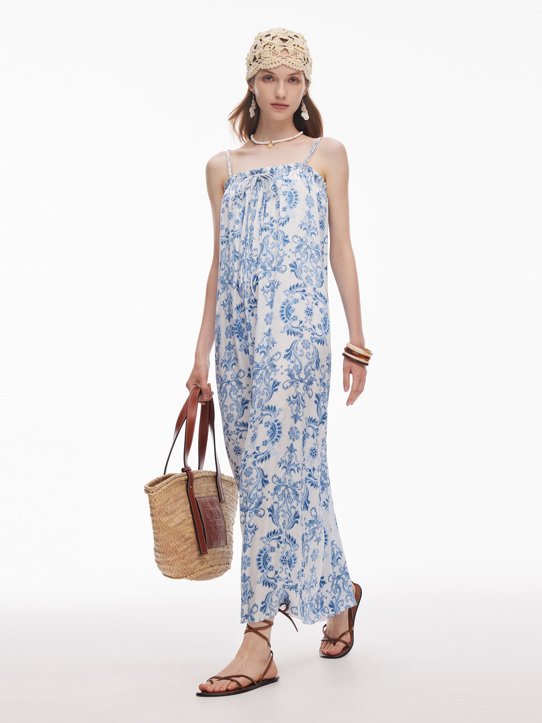 Floral Print Women Adjustable Strap Maxi Dress GOELIA