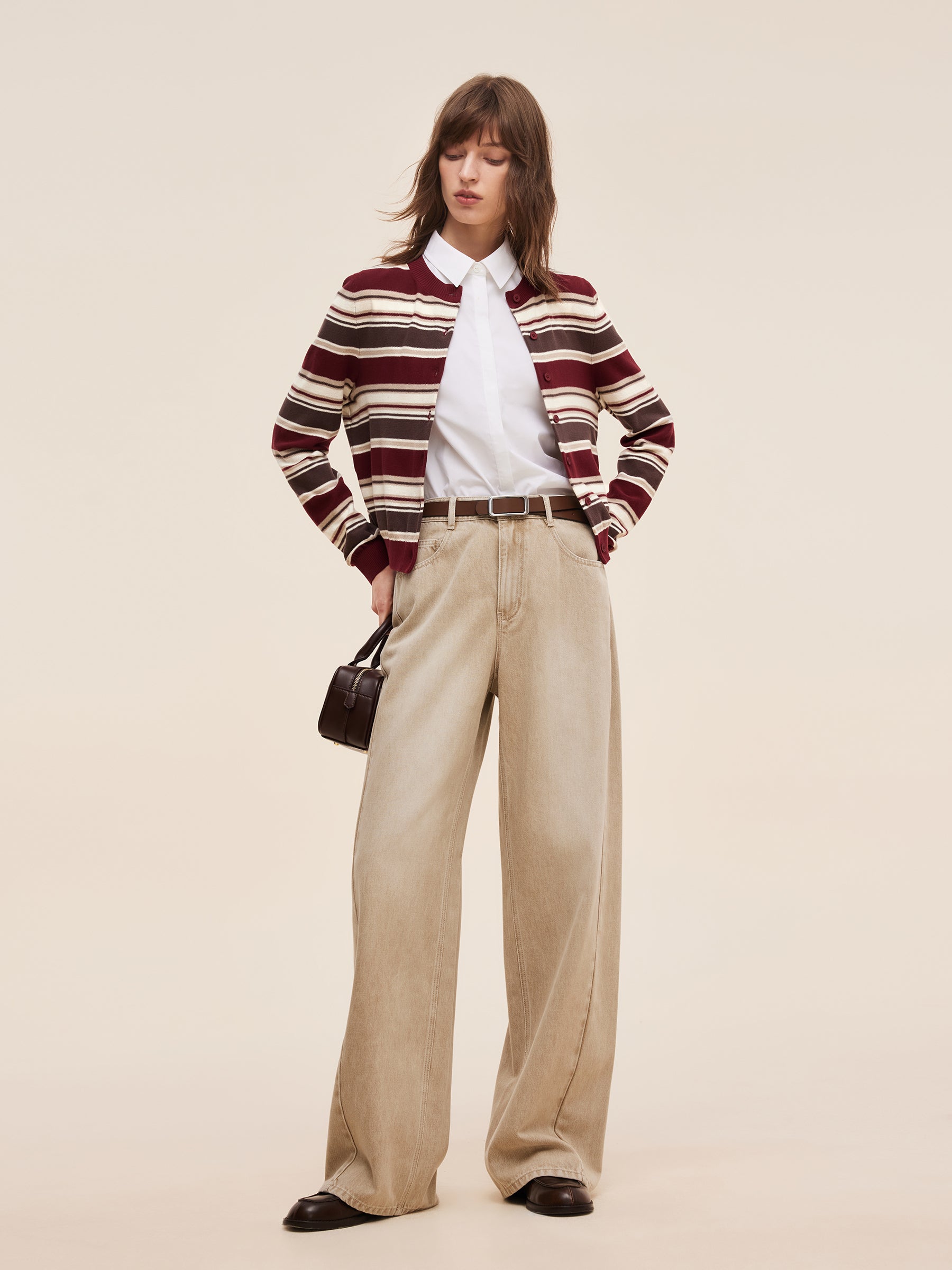 100% Cotton Multicolored Stripe Women Cardigan GOELIA