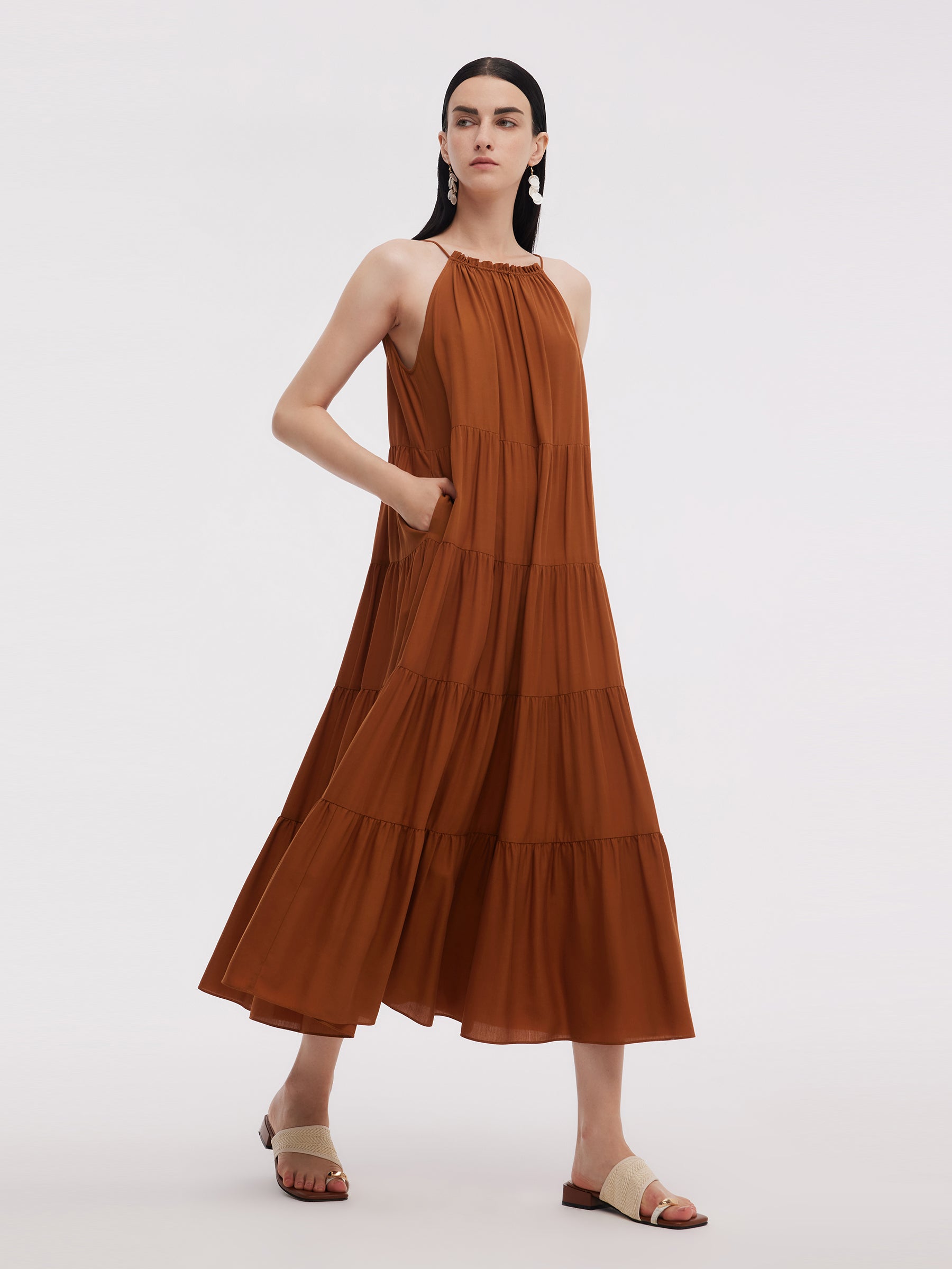 Tencel Acetate Blend Women Halter Maxi Dress GOELIA
