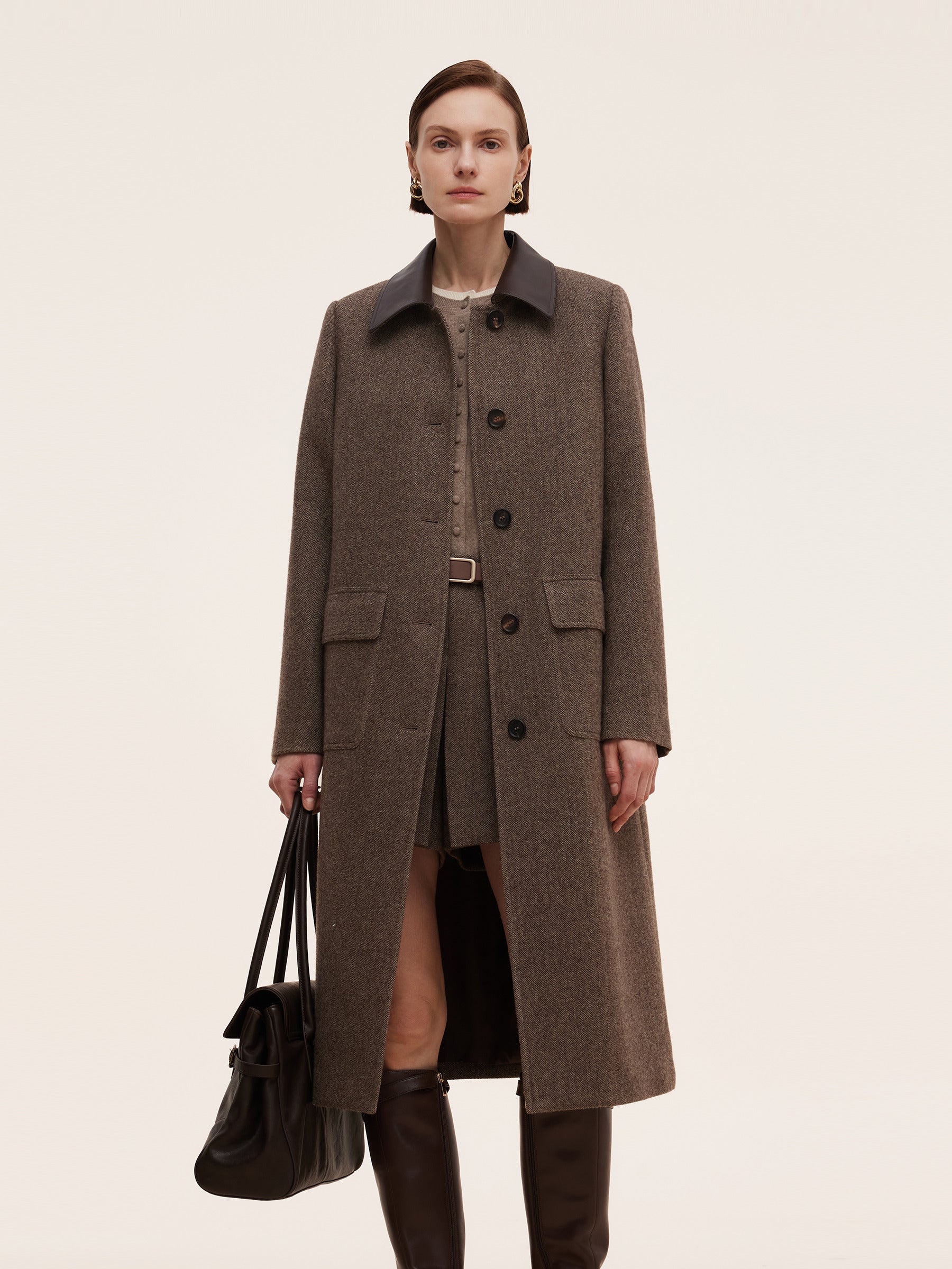 [Preview] 100% Washable Wool Leather Collar Women Coat GOELIA