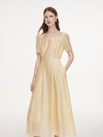 Pre-Order Tencel Blend Square Neck Women Gather-Waisted Maxi Dress GOELIA