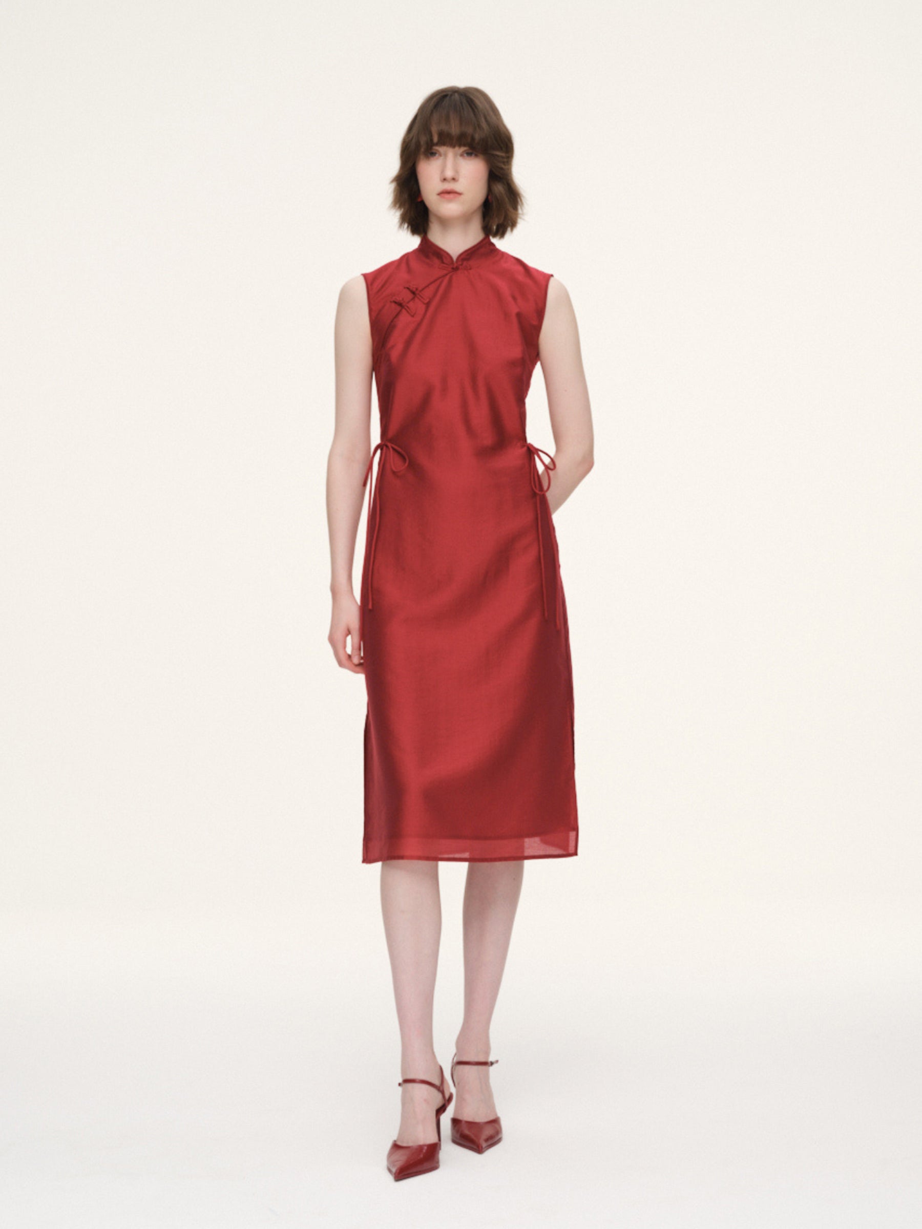 Tencel Blend Sleeveless Women Qipao Midi Dress GOELIA