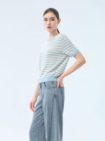 Lyocell Blend Blue And White Stripe Women Knit Top GOELIA