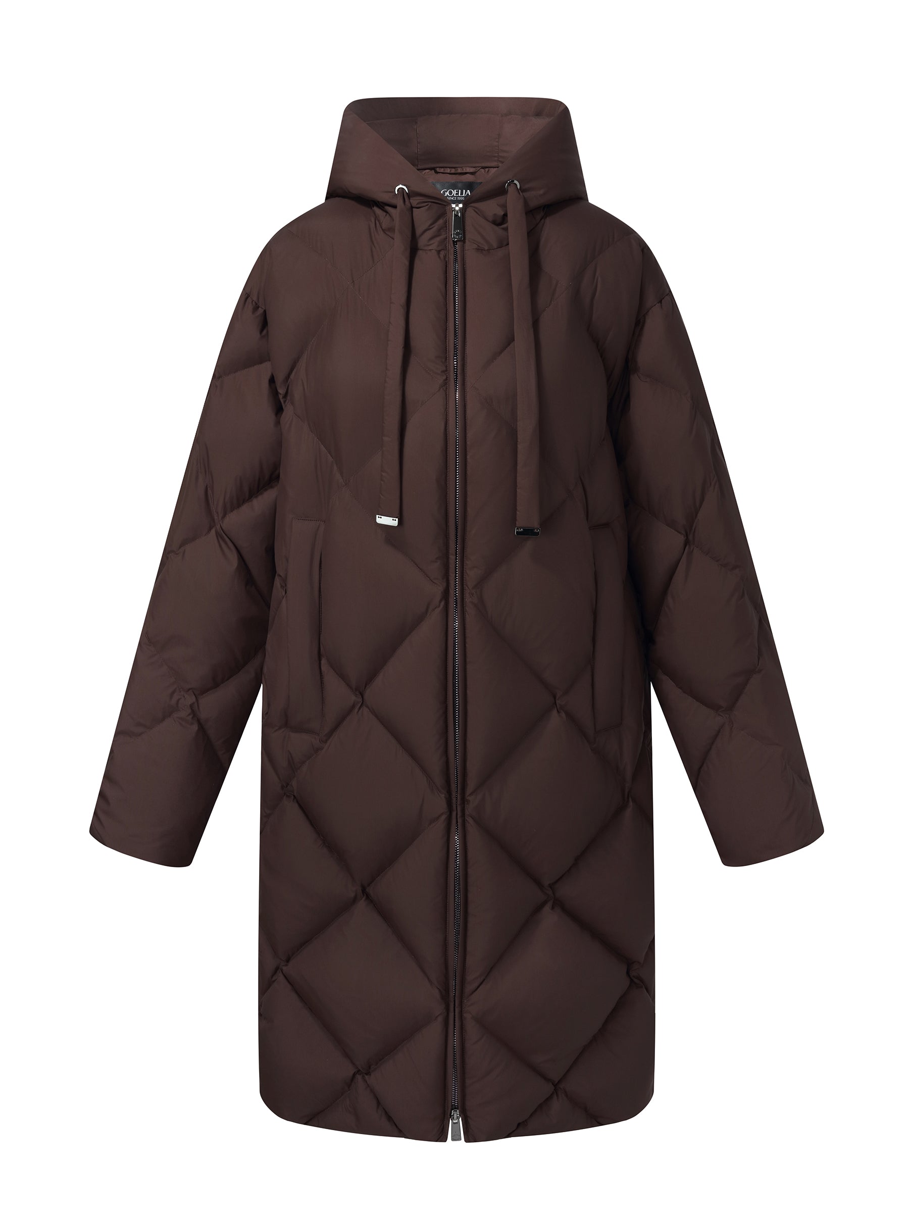 Diamond Quilted Hooded Unisex Long Goose Down Coat GOELIA
