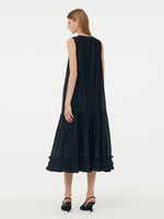 Tencel Ruffle Hem Women Tiered Vest Midi Dress With Slip Dress And Belt GOELIA