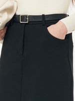Stretch Women Knit Midi Skirt With Belt GOELIA