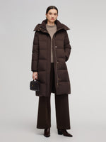 H-Line Knit Collar Long Goose Down Coat With Detachable Hood GOELIA