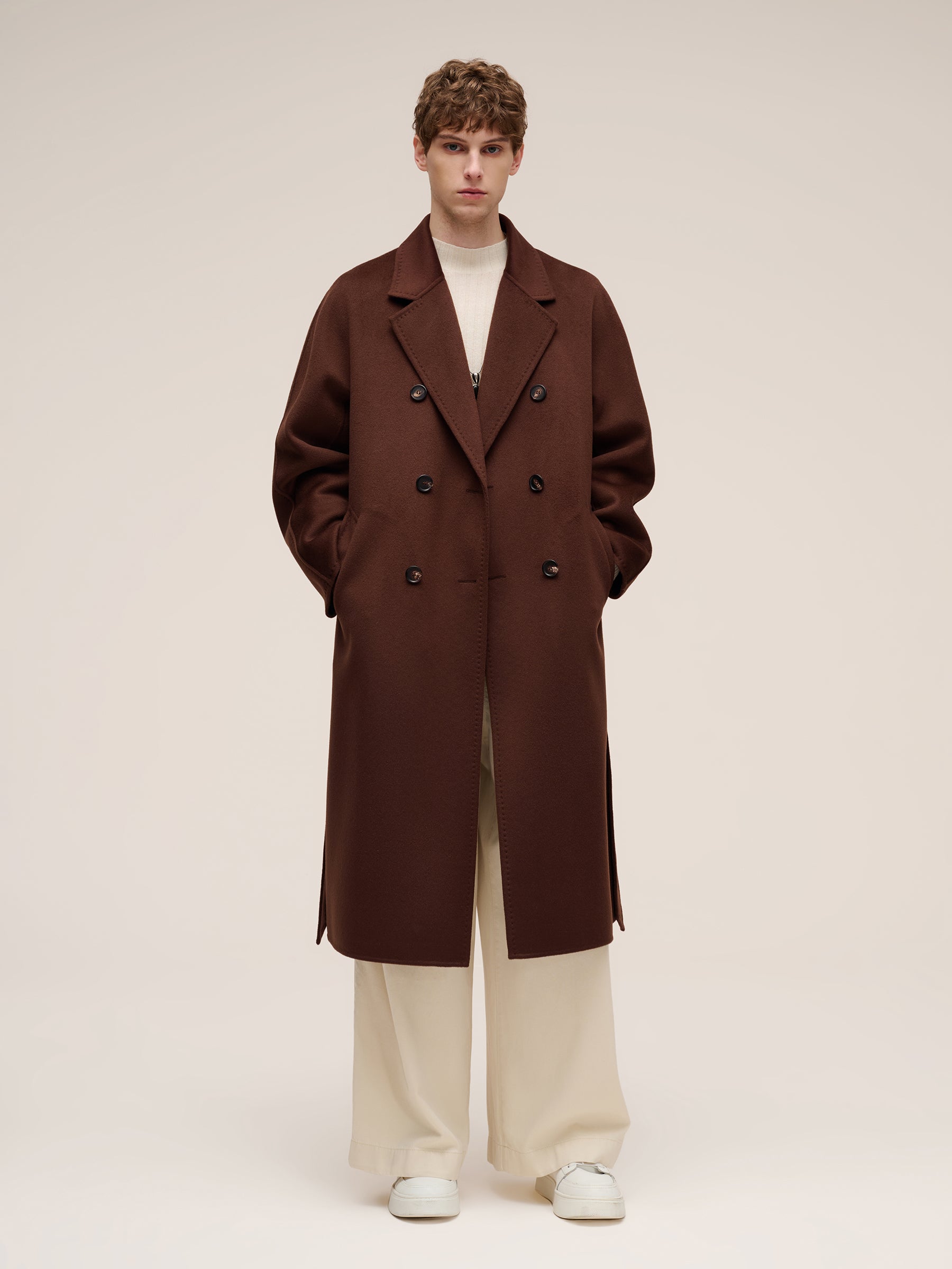 Cashmere Wool Blend Unisex Wrap Overcoat With Beret GOELIA