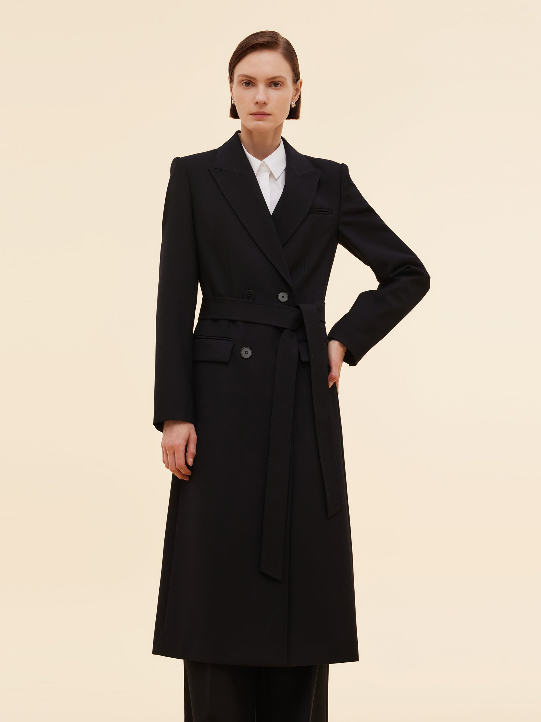 [Preview] Worsted Wool Blend Notch Lapel Women Trench Coat GOELIA