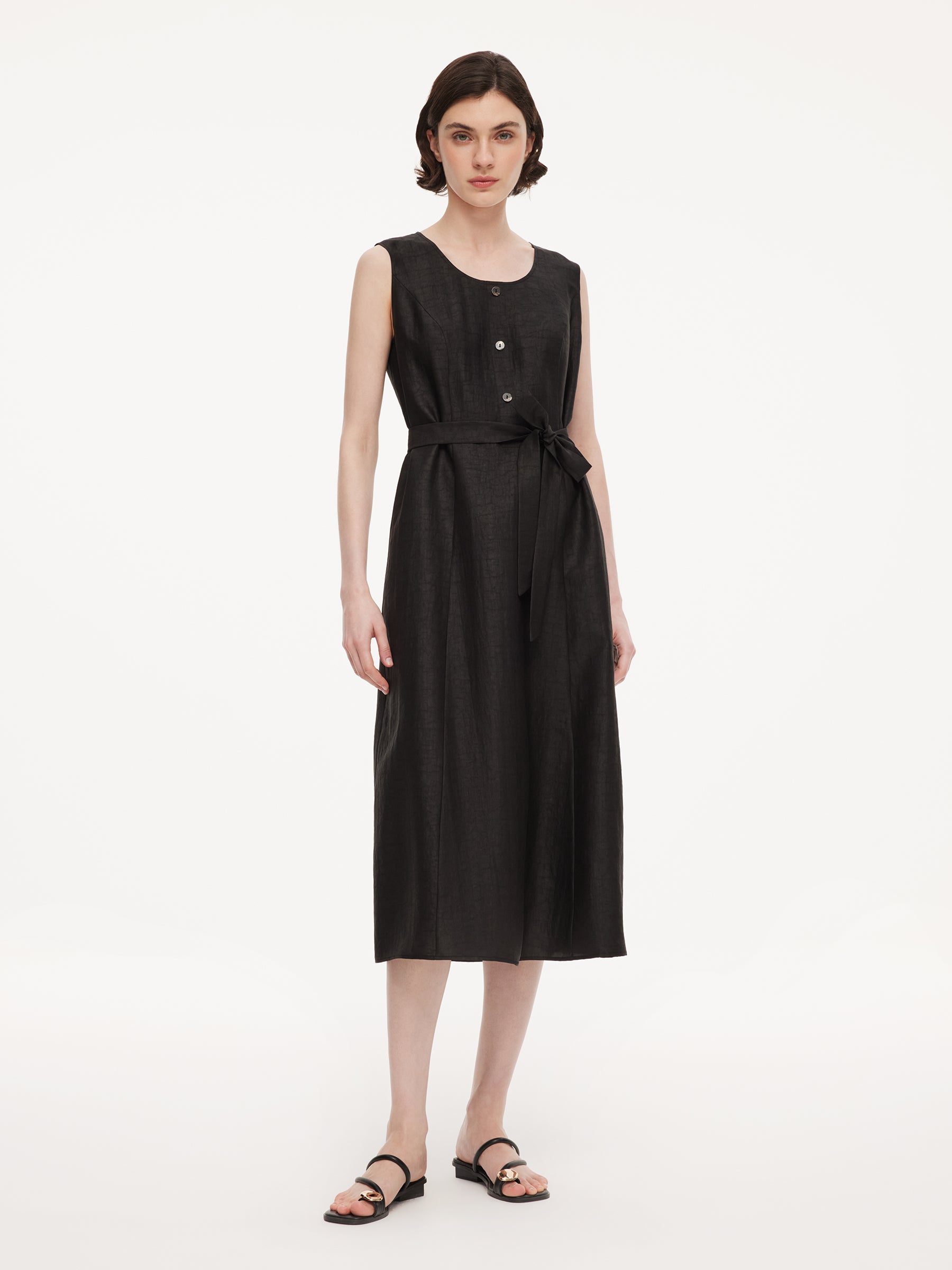 18MM Gambiered Canton Gauze Women Sleeveless Belted Maxi Dress GOELIA
