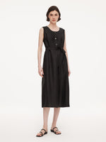 18MM Gambiered Canton Gauze Women Sleeveless Belted Maxi Dress GOELIA