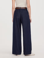 100% Cotton Denim Wide Leg Women Jeans With GO Letter Belt GOELIA