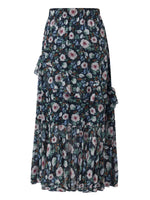 10MM Mulberry Silk Floral Print Women Tiered Skirt GOELIA