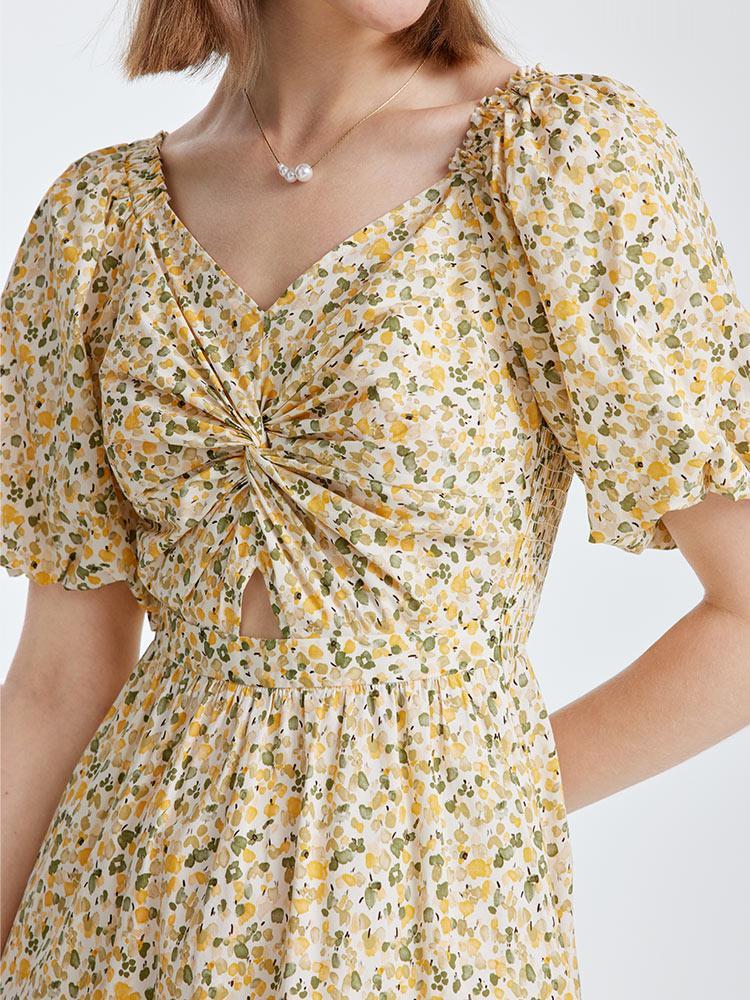 Floral Puff Sleeve Dress GOELIA