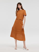 Round Neck Knit Top And Maxi Skirt Two-Piece Set GOELIA