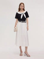 Bowknot T-Shirt And Skirt Two-Piece Set With Belt GOELIA