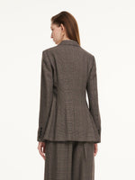 Brown Plaid Gather-Waisted Women Blazer GOELIA