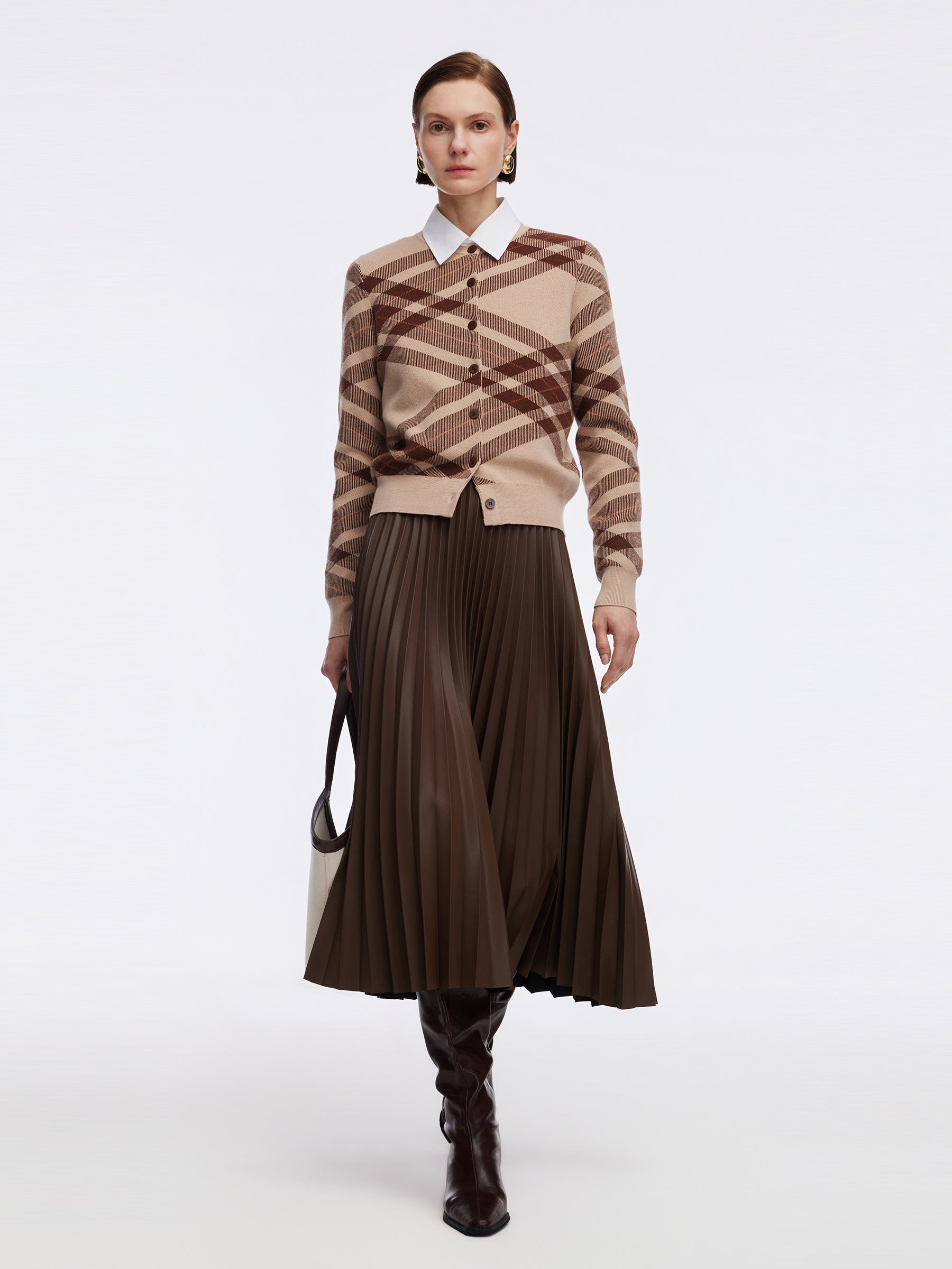 PU Leather Pleated A-Line Women Skirt GOELIA