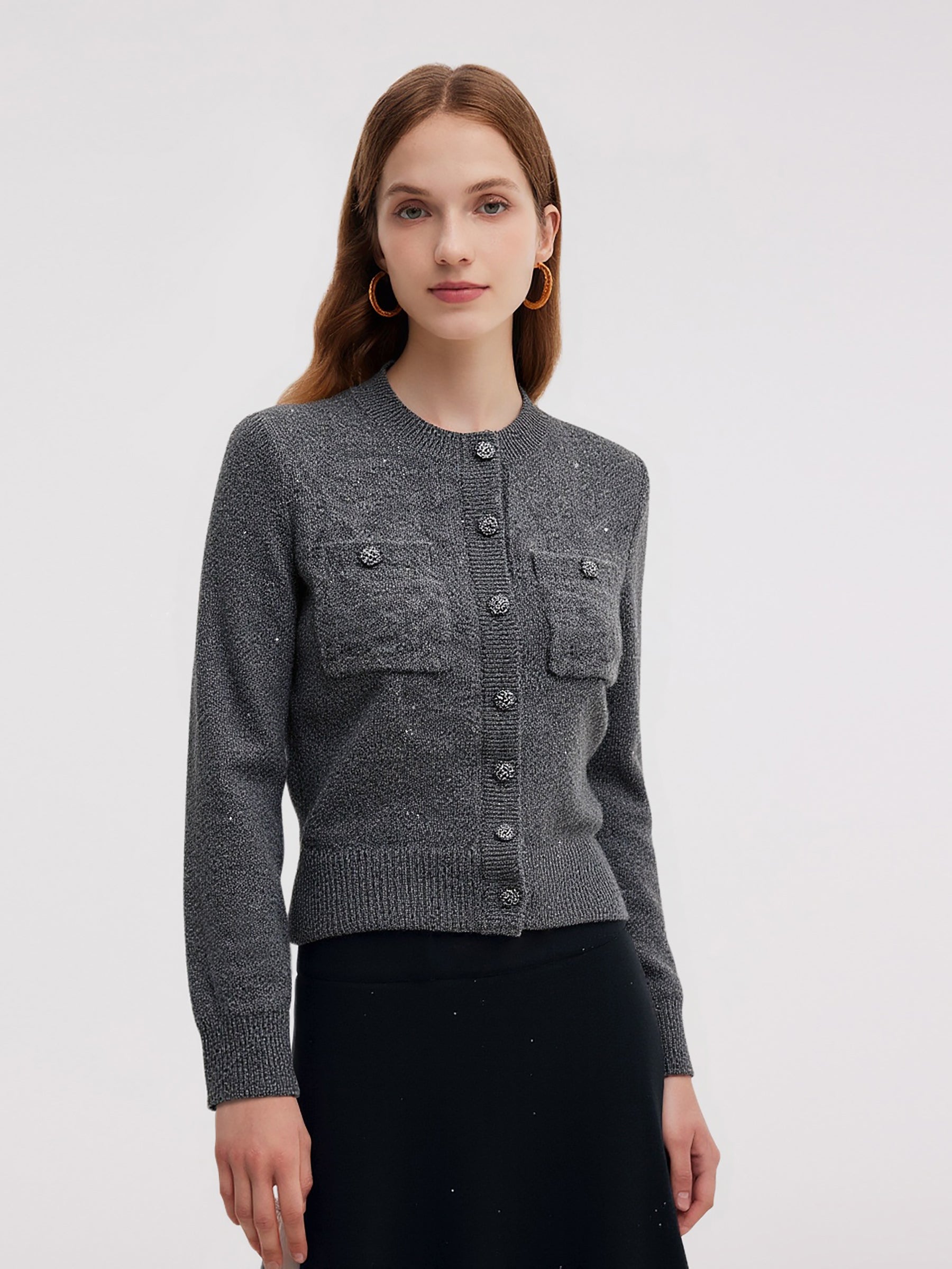 Mohair Wool Blend Sequins Women Cardigan GOELIA