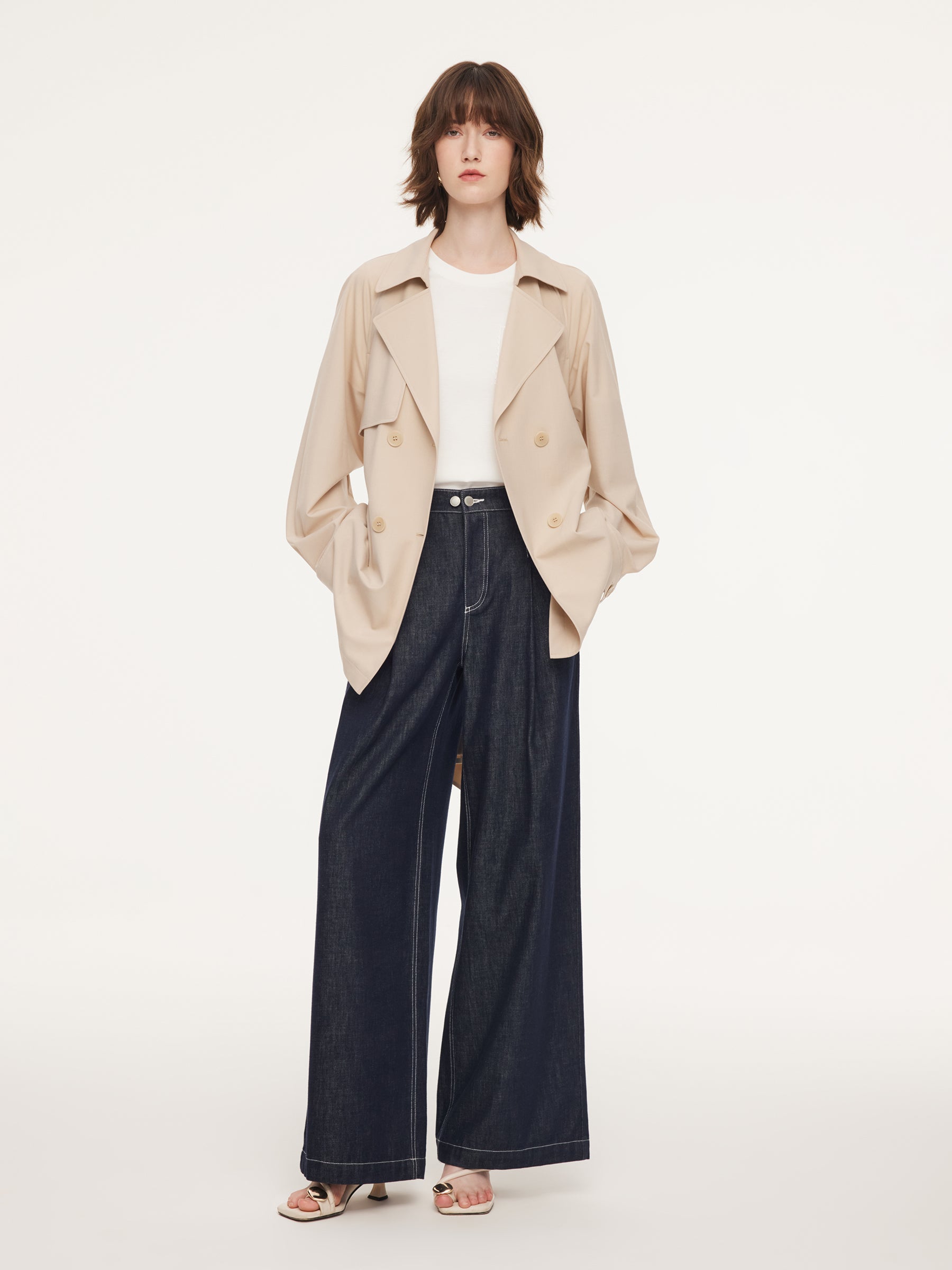 Worsted Wool Blend Women Mid Length Wrap Trench Coat GOELIA