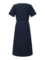 [Preview] Triacetate Blend Square Neck Women Midi Dress With Belt GOELIA
