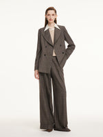 Brown Plaid Straight Leg Women Pants GOELIA