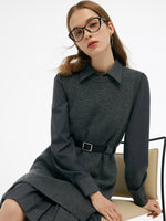 Wool Blend Knit Vest And Shirt Mini Dress Two-Piece Set With Belt GOELIA