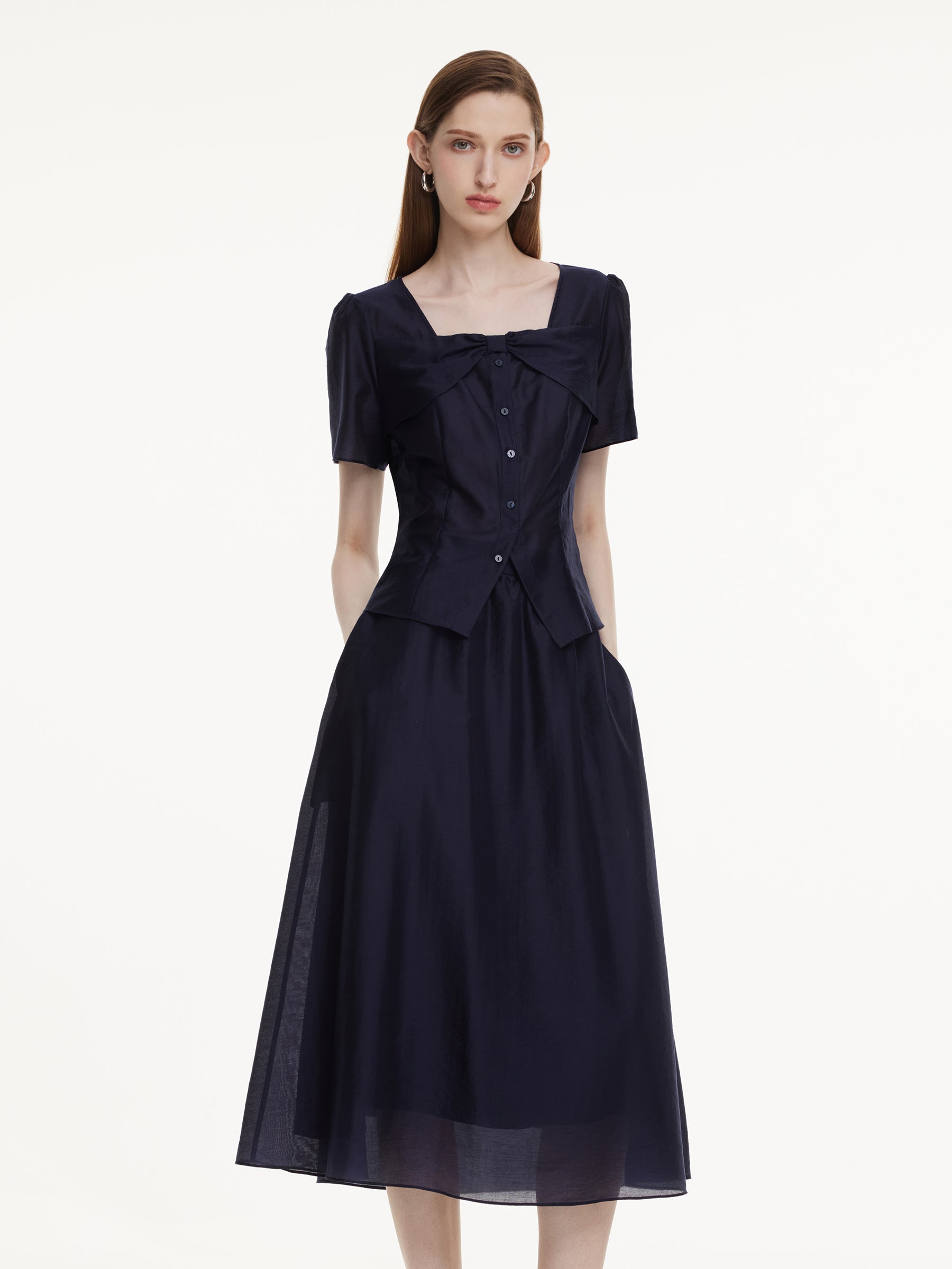 Tencel Blend Bowknot Blouse And Skirt Two-Piece Set GOELIA