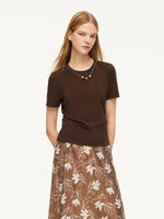 Side Twist Women T-Shirt With Detachable Beaded Necklace GOELIA