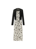 Camellia Printed Spaghetti Strap Dress And Knitted Cardigan Two-Piece Set GOELIA