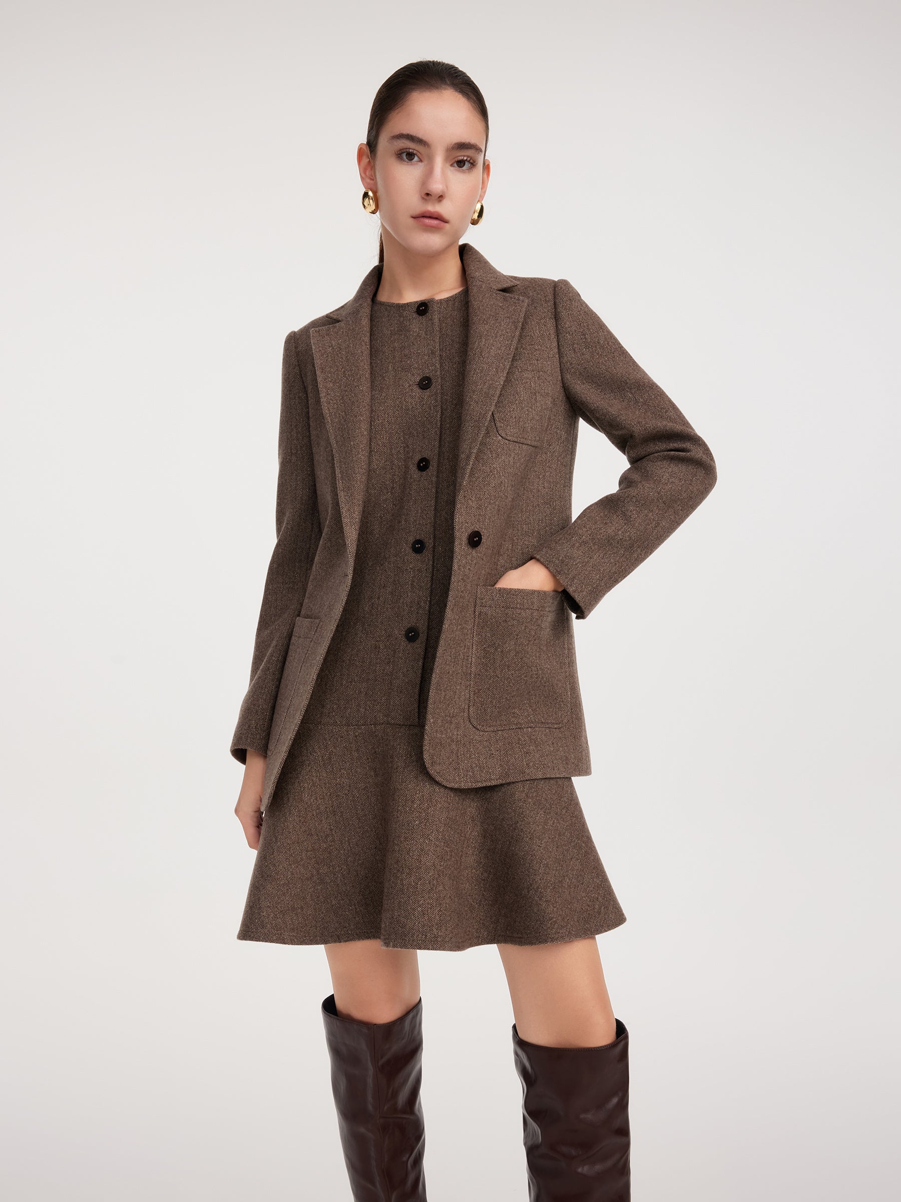 Washable Wool Blazer And Sleeveless Mini Dress Two-Piece Set GOELIA