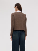 Washable Wool Round Neck Straight Fit Women Jacket GOELIA
