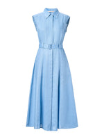 100% Linen Women Maxi Shirt Dress With Belt GOELIA