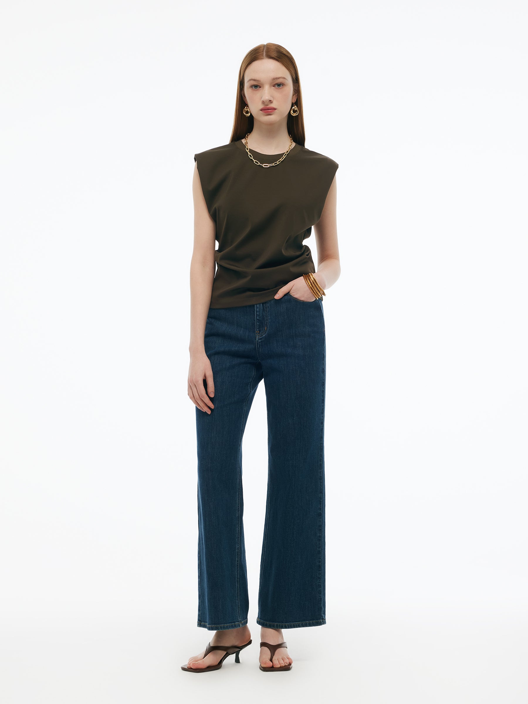 Tencel-blend Ruched Waist Women Knit Tank Top GOELIA