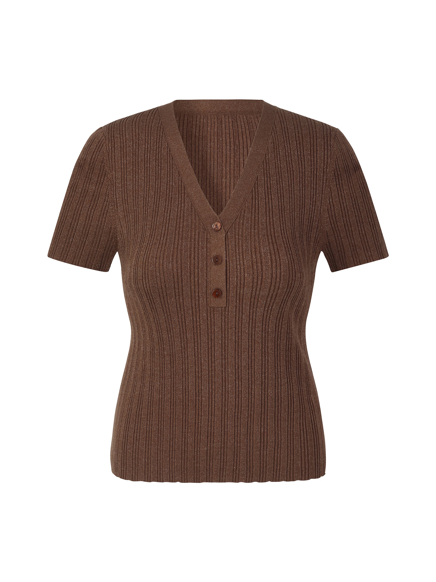 [Preview] Lyocell Blend V-Neck Women Glittering Knit Top GOELIA