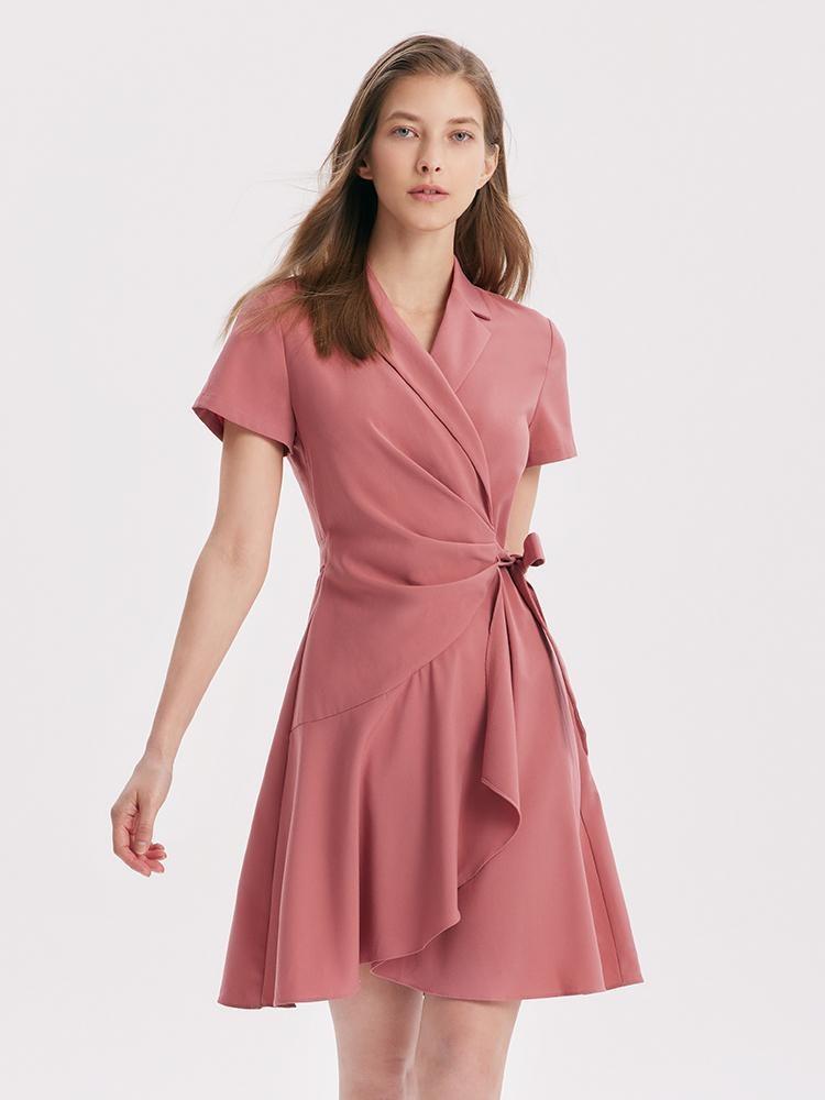 V neck Notched Lapel Lace Up Mini Dress