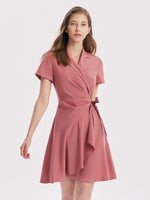 V-neck Notched Lapel Lace-Up Mini Dress GOELIA