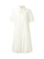 Tencel Blend Women Tiered Mini Dress With Ribbon GOELIA