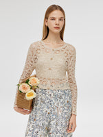 Wool Openwork Women Crop Knit Top With Camisole GOELIA