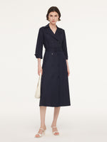 Linen Blend Stretch Women Belted Trench Midi Dress GOELIA